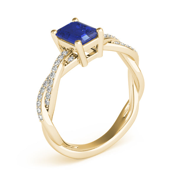 Statement Cut Ring With Braided Shank Emerald Diamond Engagement Ring — 9K/18K Gold & Platinum