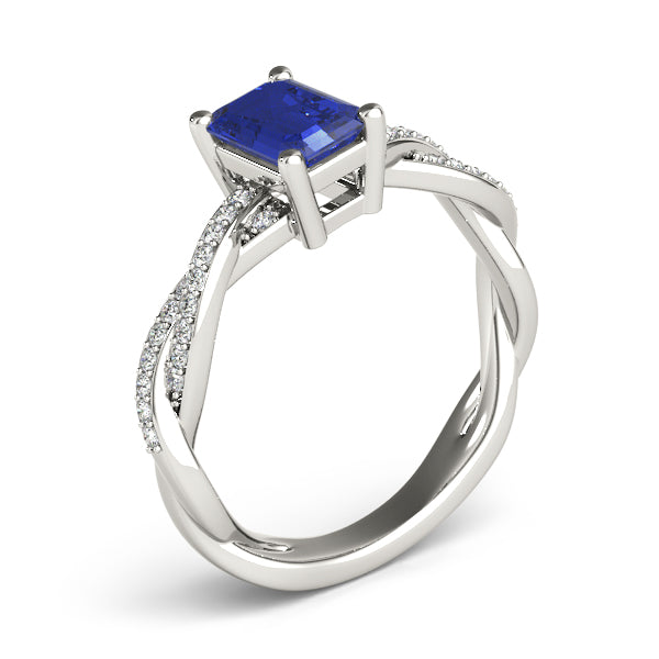 Statement Cut Ring With Braided Shank Emerald Diamond Engagement Ring — 9K/18K Gold & Platinum