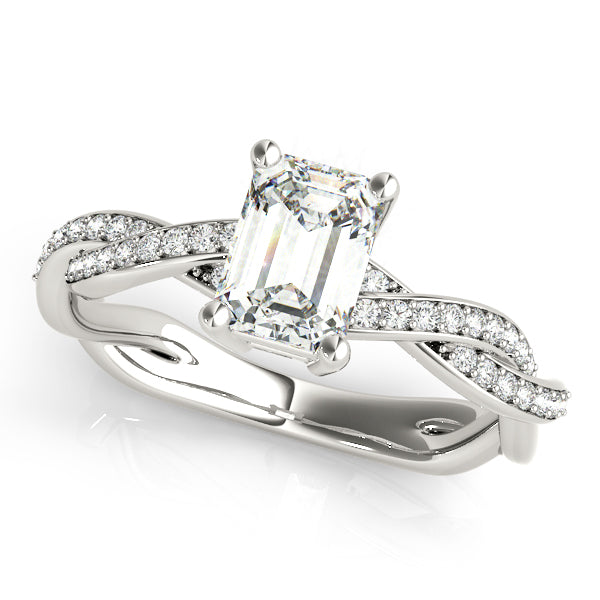 Statement Cut Ring With Braided Shank Emerald Diamond Engagement Ring — 9K/18K Gold & Platinum