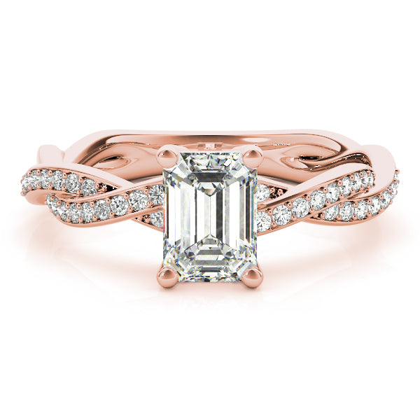 Statement Cut Ring With Braided Shank Emerald Diamond Engagement Ring — 9K/18K Gold & Platinum