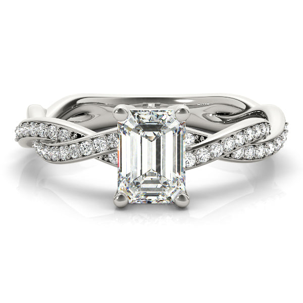 Statement Cut Ring With Braided Shank Emerald Diamond Engagement Ring — 9K/18K Gold & Platinum