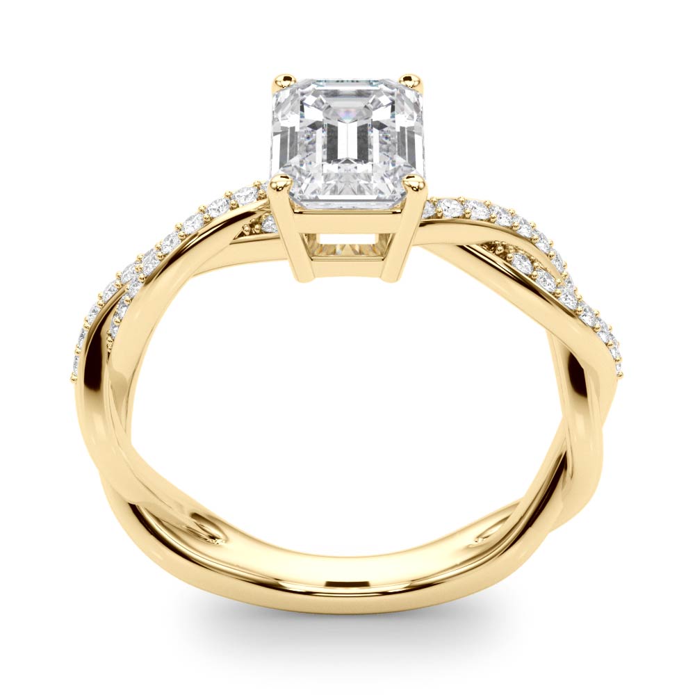 Statement Cut Ring With Braided Shank Emerald Diamond Engagement Ring — 9K/18K Gold & Platinum