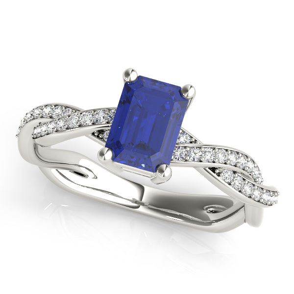 Statement Cut Ring With Braided Shank Emerald Diamond Engagement Ring — 9K/18K Gold & Platinum