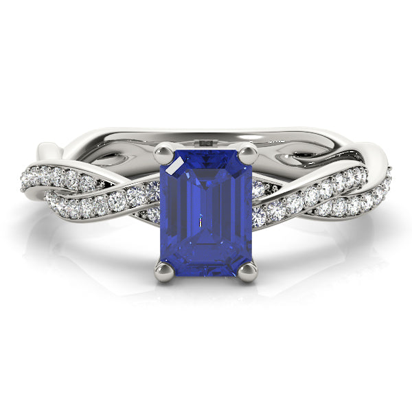 Statement Cut Ring With Braided Shank Emerald Diamond Engagement Ring — 9K/18K Gold & Platinum