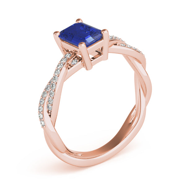 Statement Cut Ring With Braided Shank Emerald Diamond Engagement Ring — 9K/18K Gold & Platinum