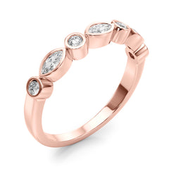 Alternating Round & Marquise Bezel Set Half Eternity Ring in Gold & Platinum
