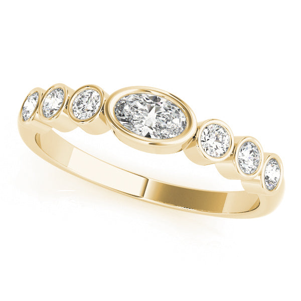 Bezel Set Stackable Oval Center Half Eternity Ring in Gold & Platinum