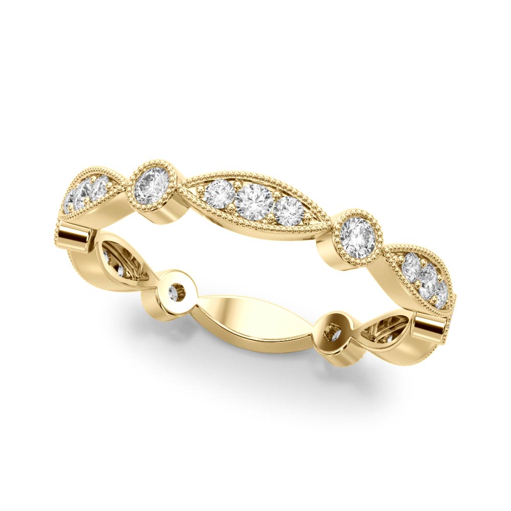 Bezel Set Stackable Milgrain Half Eternity Ring in Gold & Platinum