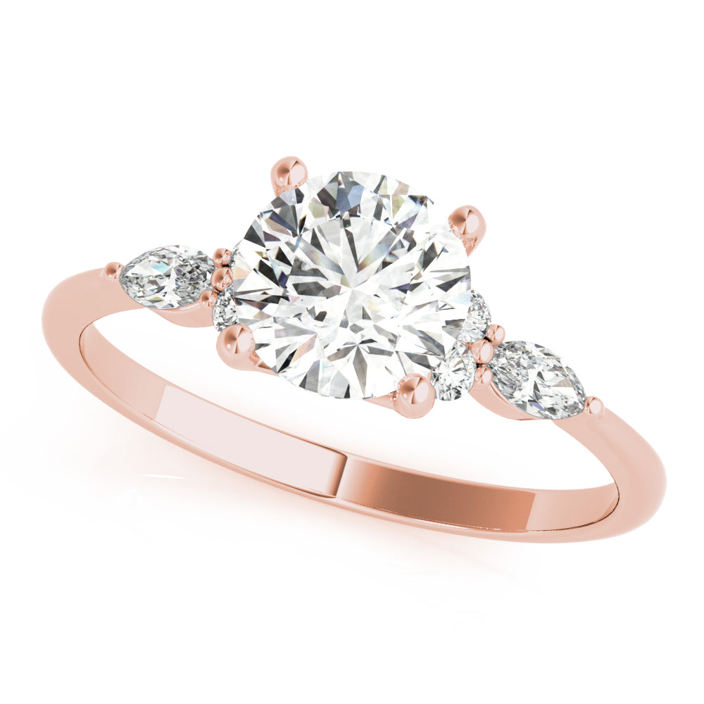 Refined Three-Stone Ring With Side Stones Round Diamond Engagement Ring — 9K/18K Gold & Platinum