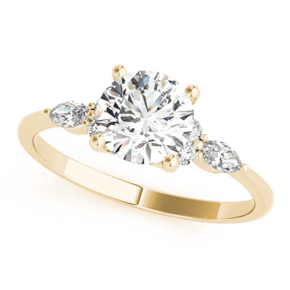 Refined Three-Stone Ring With Side Stones Round Diamond Engagement Ring — 9K/18K Gold & Platinum