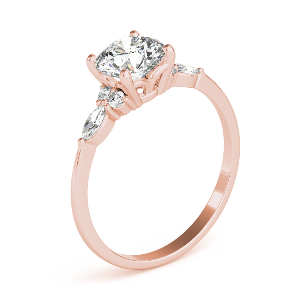 Refined Three-Stone Ring With Side Stones Round Diamond Engagement Ring — 9K/18K Gold & Platinum