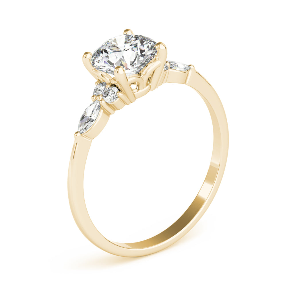 Refined Three-Stone Ring With Side Stones Round Diamond Engagement Ring — 9K/18K Gold & Platinum