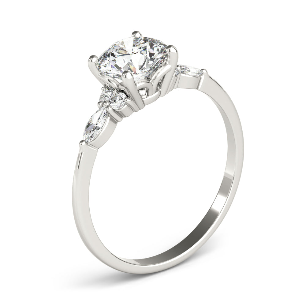 Refined Three-Stone Ring With Side Stones Round Diamond Engagement Ring — 9K/18K Gold & Platinum