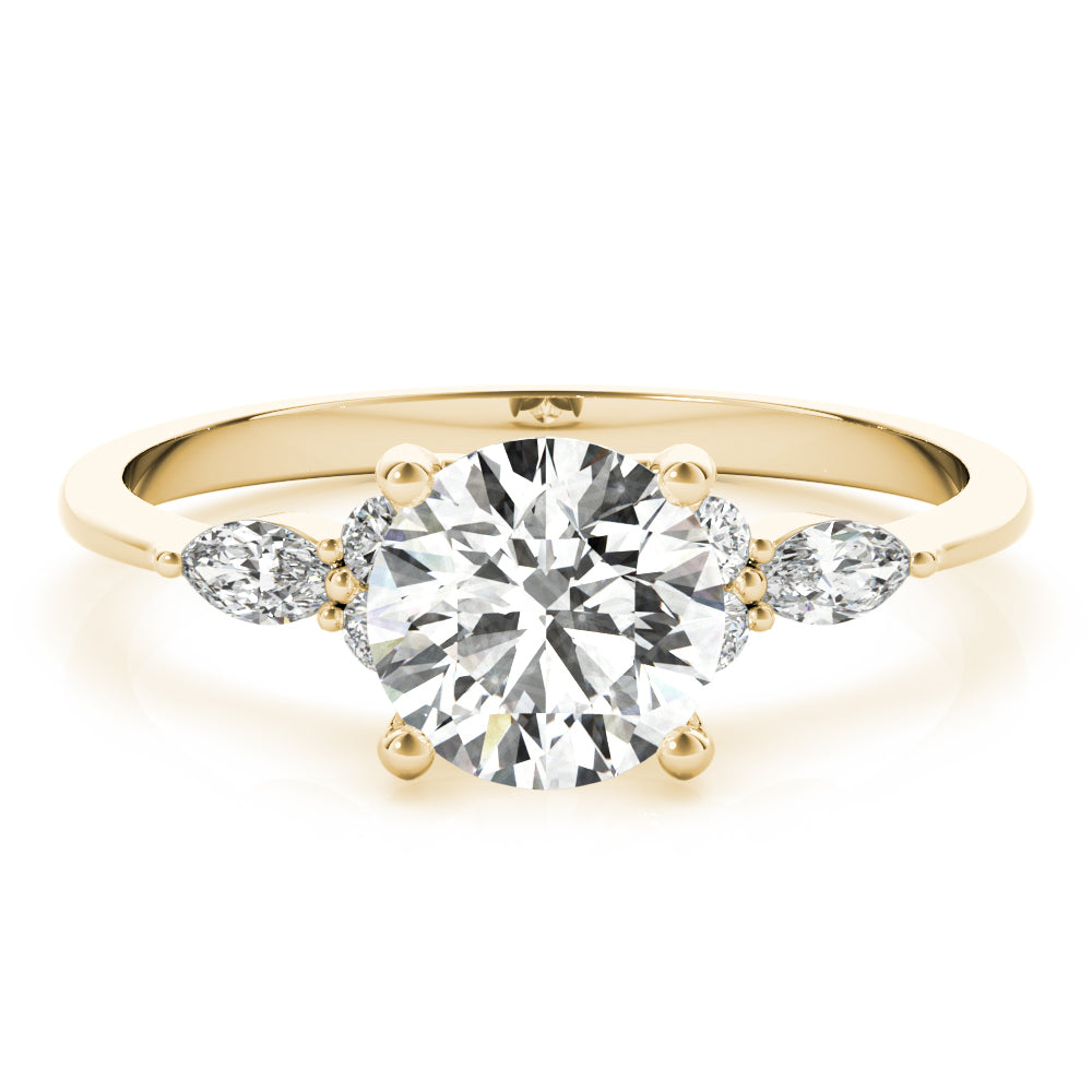 Refined Three-Stone Ring With Side Stones Round Diamond Engagement Ring — 9K/18K Gold & Platinum