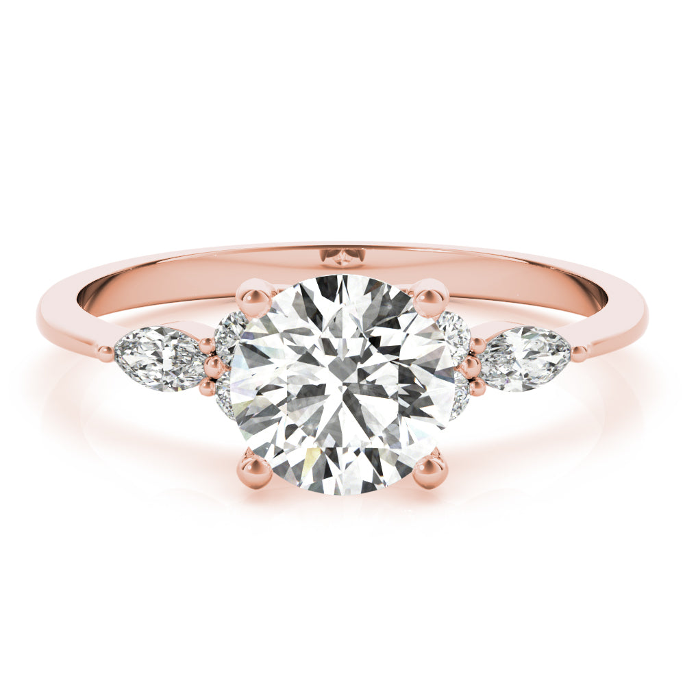 Refined Three-Stone Ring With Side Stones Round Diamond Engagement Ring — 9K/18K Gold & Platinum