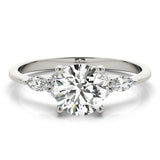 Refined Three-Stone Ring With Side Stones Round Diamond Engagement Ring — 9K/18K Gold & Platinum
