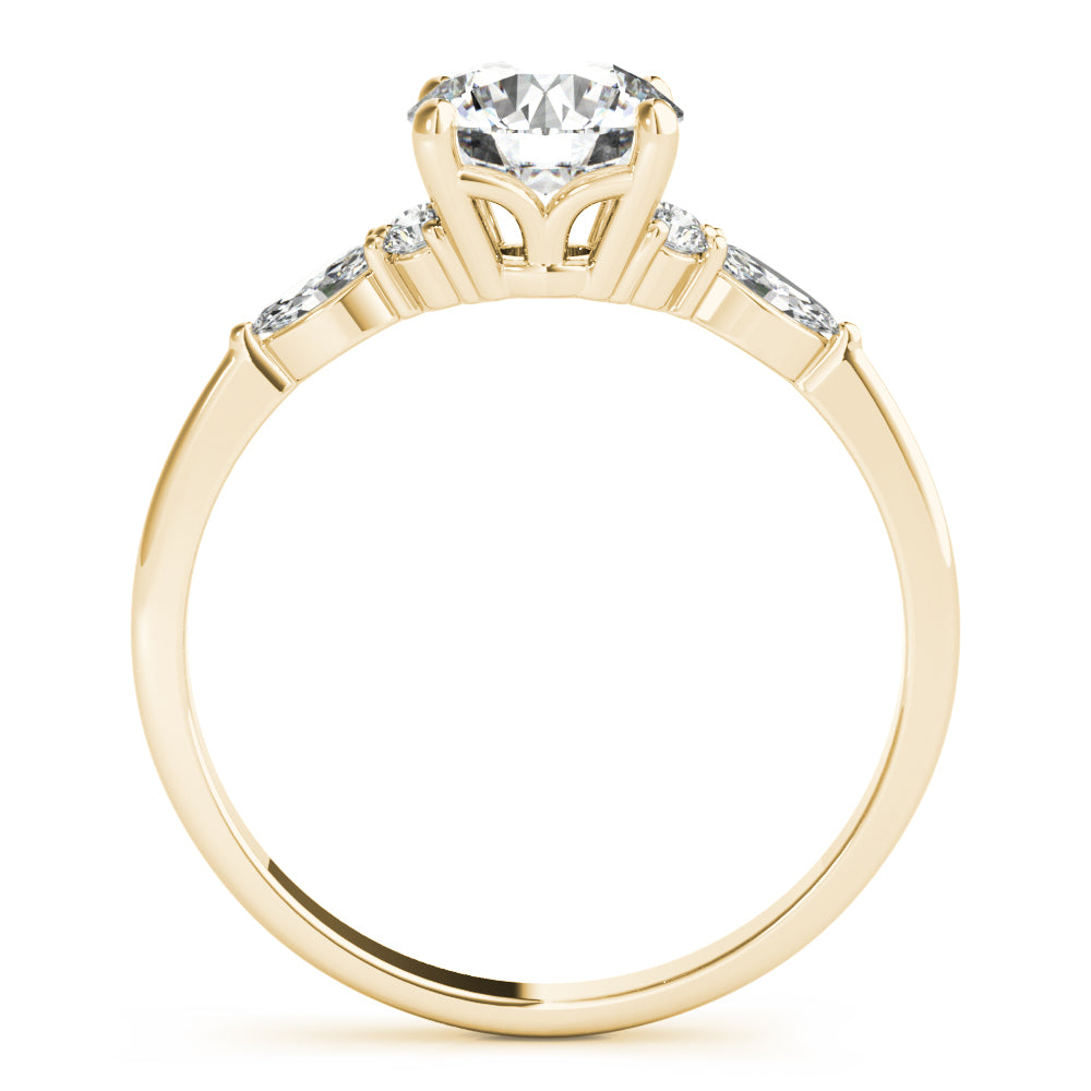 Refined Three-Stone Ring With Side Stones Round Diamond Engagement Ring — 9K/18K Gold & Platinum