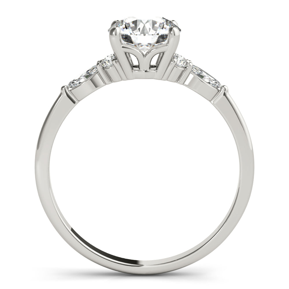 Refined Three-Stone Ring With Side Stones Round Diamond Engagement Ring — 9K/18K Gold & Platinum