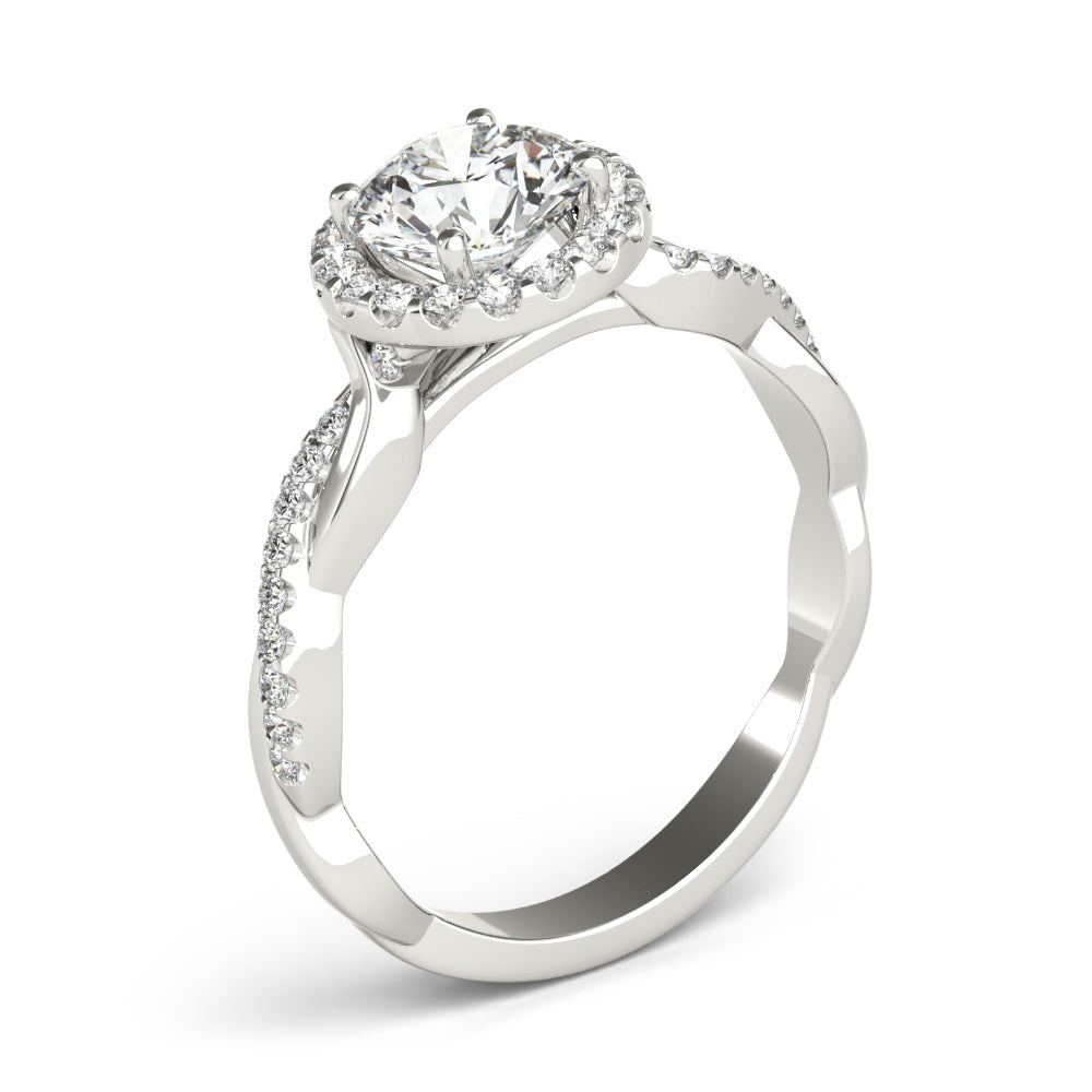 Devoted Halo With Twisted Shank Round Diamond Engagement Ring — 9K/18K Gold & Platinum