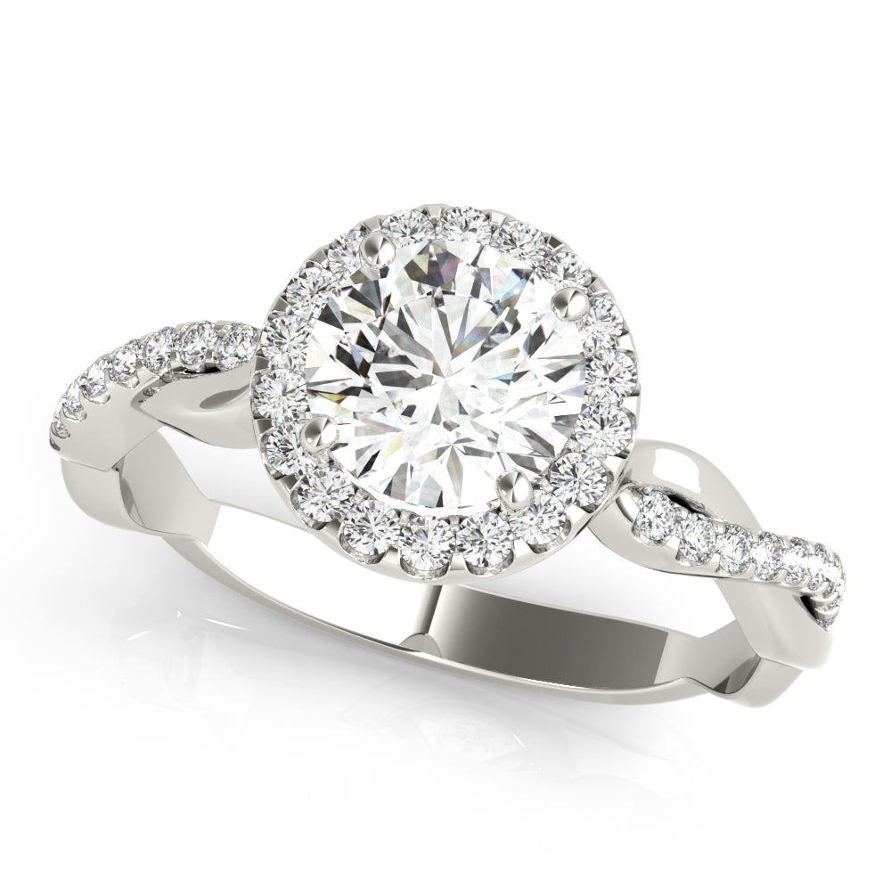 Devoted Halo With Twisted Shank Round Diamond Engagement Ring — 9K/18K Gold & Platinum