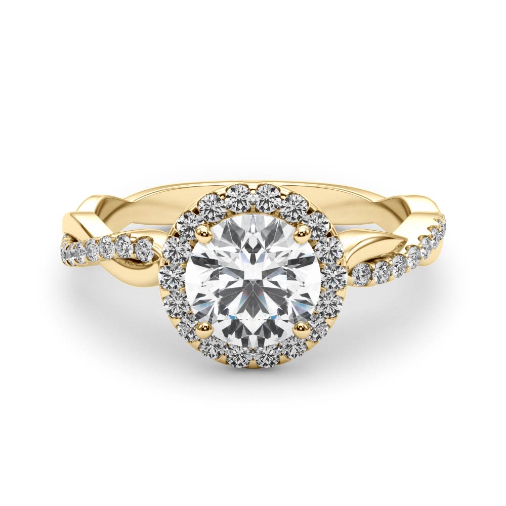 Devoted Halo With Twisted Shank Round Diamond Engagement Ring — 9K/18K Gold & Platinum