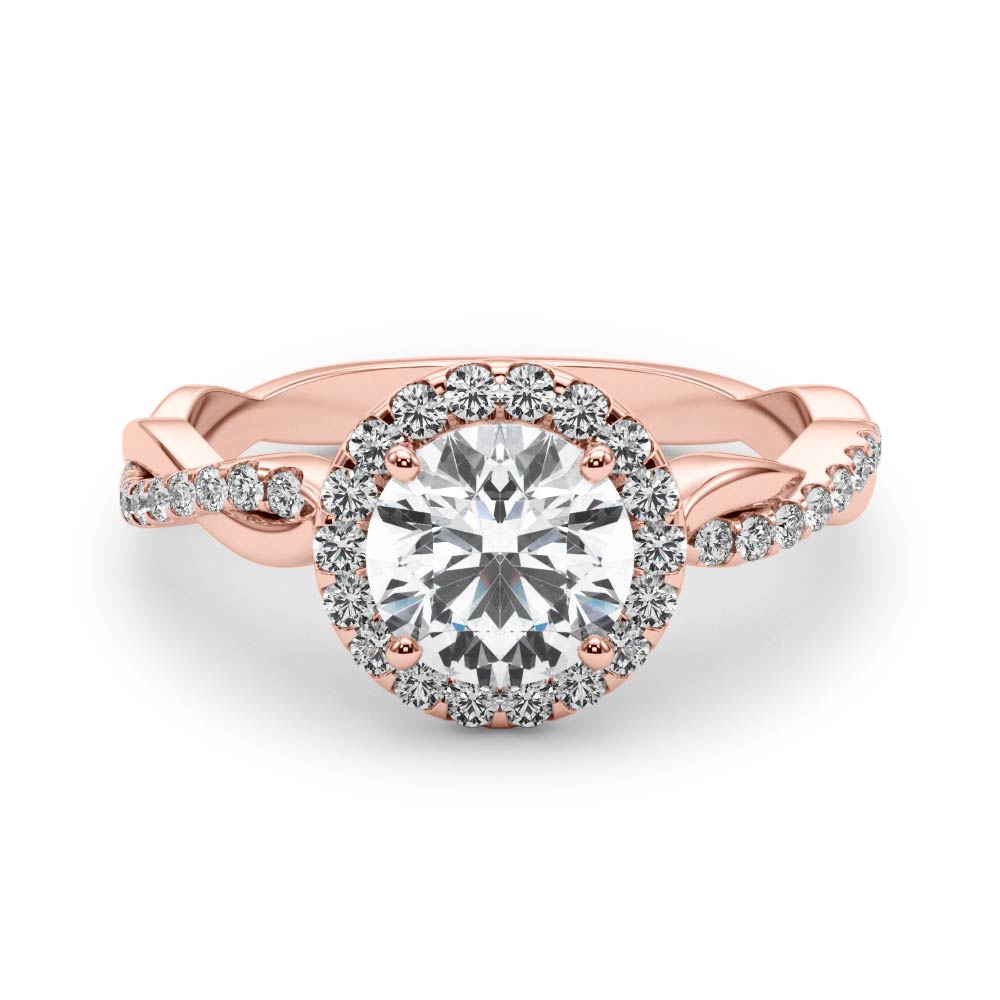 Devoted Halo With Twisted Shank Round Diamond Engagement Ring — 9K/18K Gold & Platinum