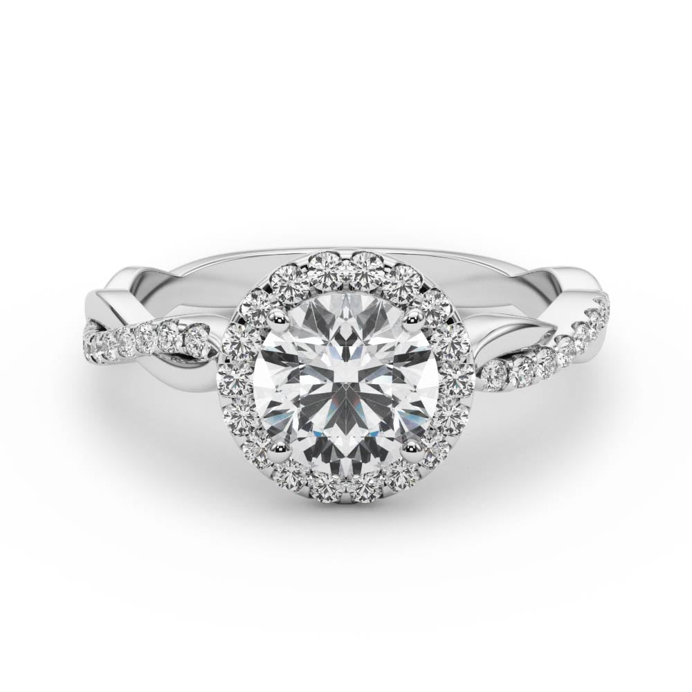 Devoted Halo With Twisted Shank Round Diamond Engagement Ring — 9K/18K Gold & Platinum