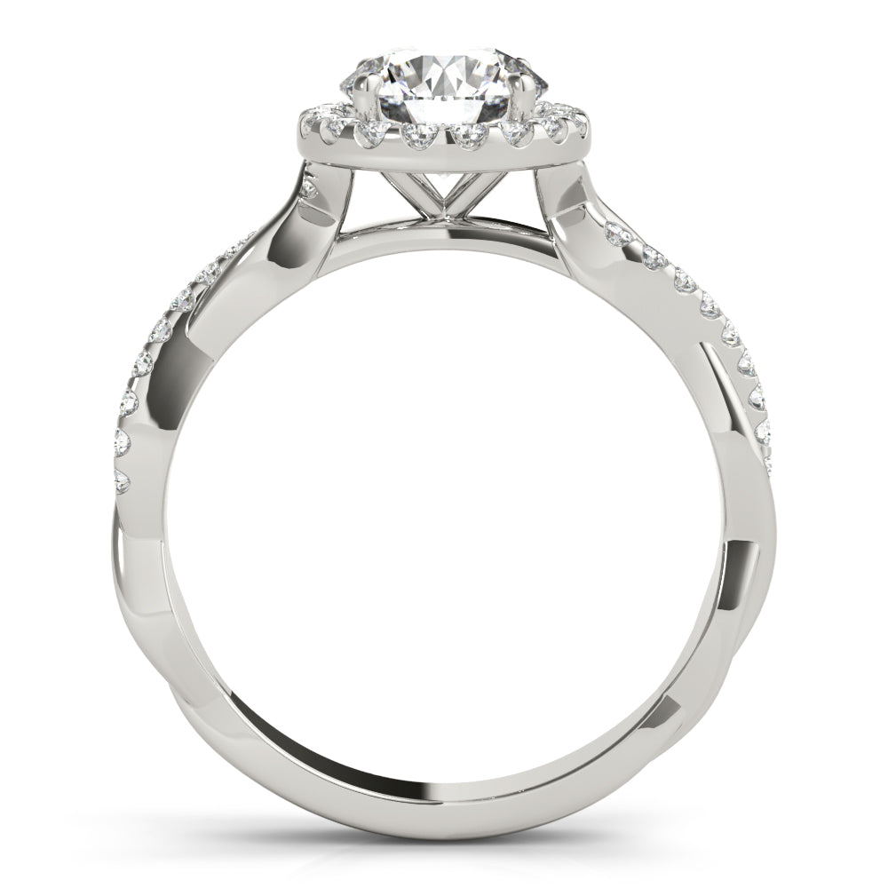 Devoted Halo With Twisted Shank Round Diamond Engagement Ring — 9K/18K Gold & Platinum