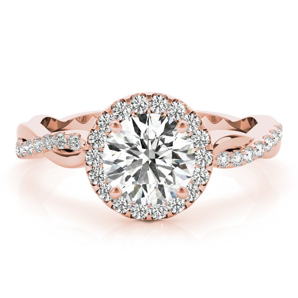 Devoted Halo With Twisted Shank Round Diamond Engagement Ring — 9K/18K Gold & Platinum