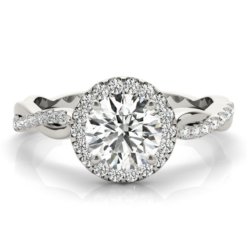 Devoted Halo With Twisted Shank Round Diamond Engagement Ring — 9K/18K Gold & Platinum