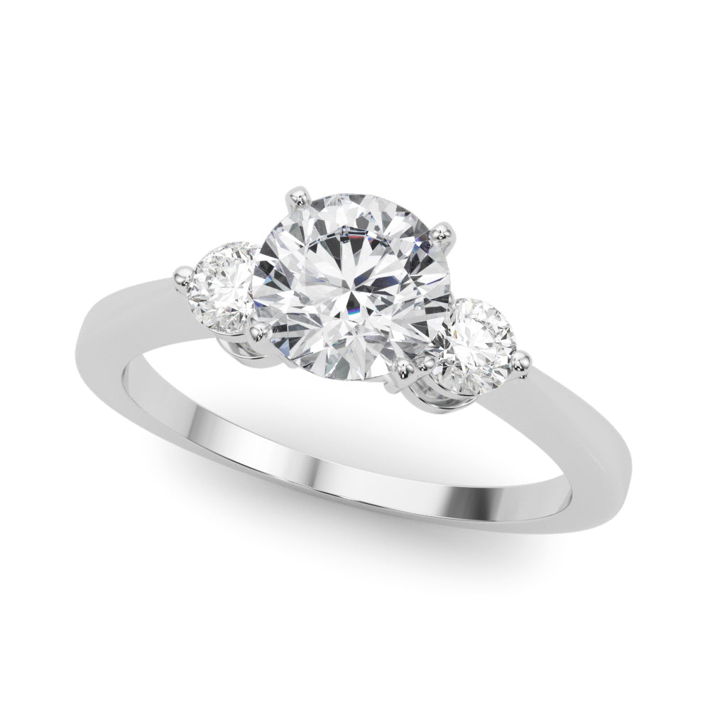 Adored Three-Stone Ring Round Diamond Engagement Ring — 9K/18K Gold & Platinum