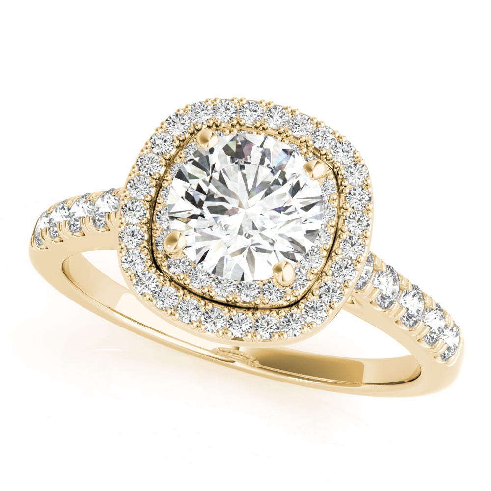 Cherished Double Halo Engagement Ring Round Diamond Engagement Ring — 9K/18K Gold & Platinum