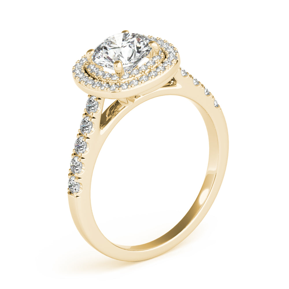 Cherished Double Halo Engagement Ring Round Diamond Engagement Ring — 9K/18K Gold & Platinum