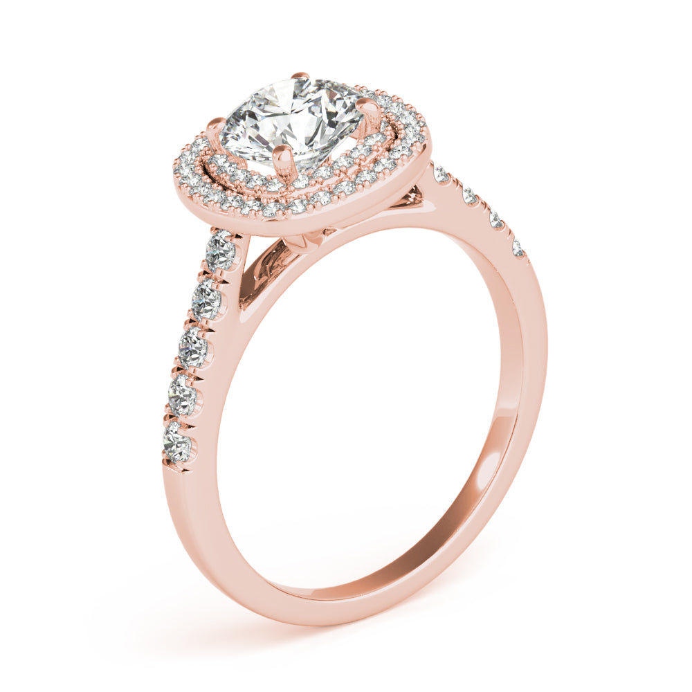 Cherished Double Halo Engagement Ring Round Diamond Engagement Ring — 9K/18K Gold & Platinum
