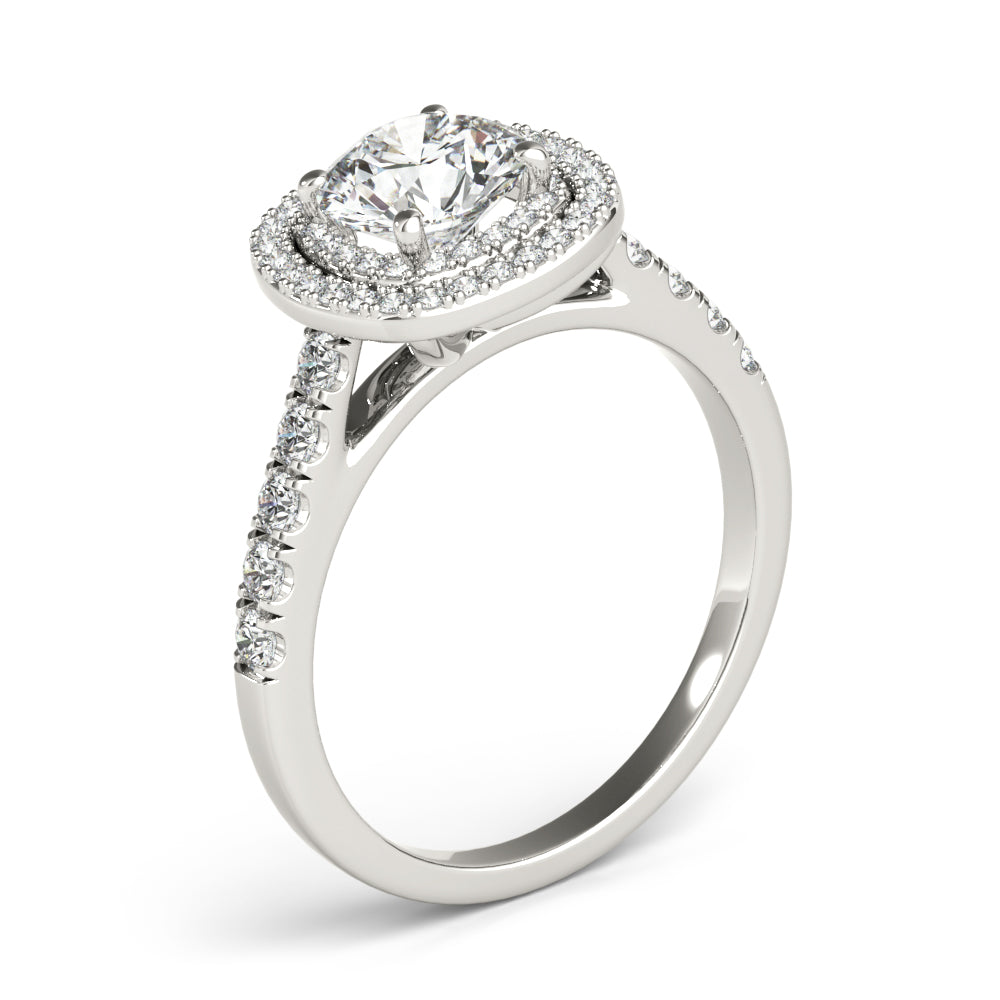 Cherished Double Halo Engagement Ring Round Diamond Engagement Ring — 9K/18K Gold & Platinum