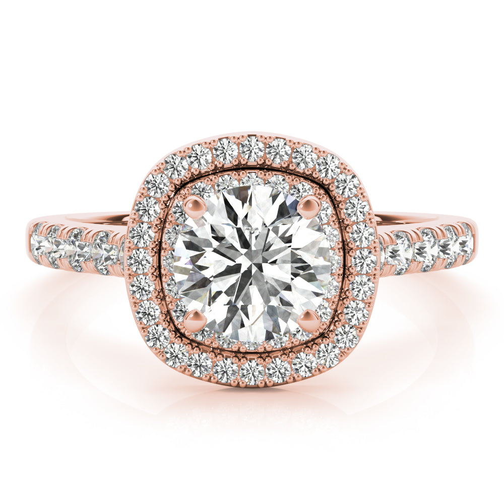 Cherished Double Halo Engagement Ring Round Diamond Engagement Ring — 9K/18K Gold & Platinum