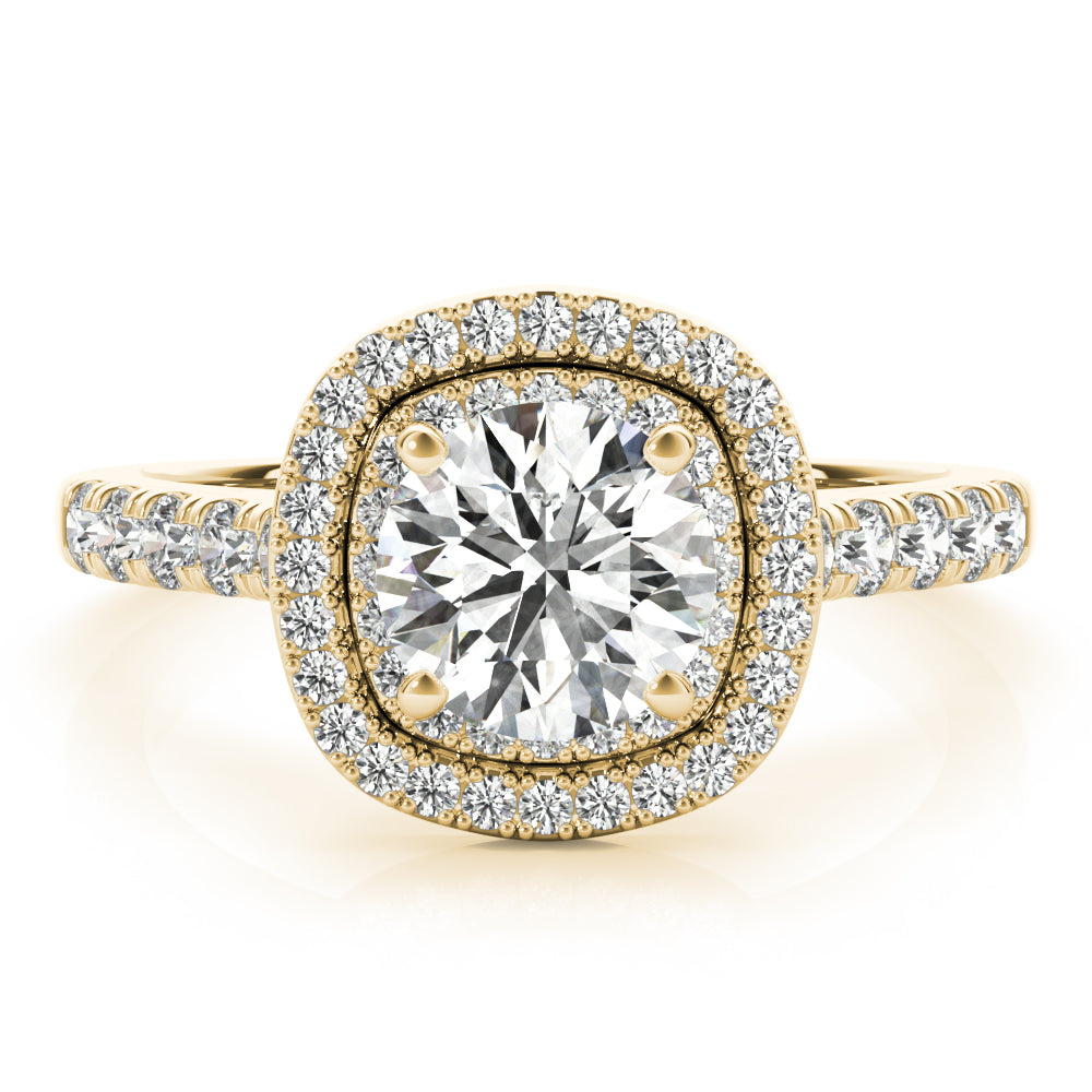 Cherished Double Halo Engagement Ring Round Diamond Engagement Ring — 9K/18K Gold & Platinum