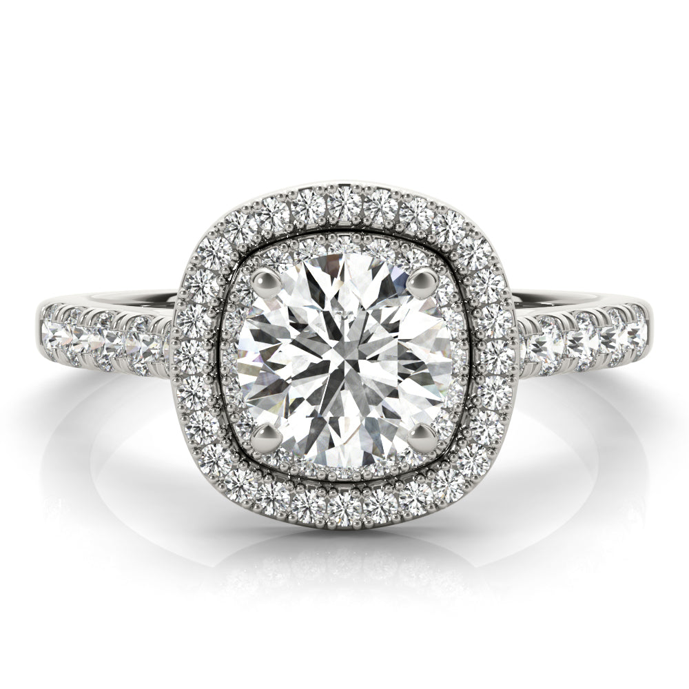 Cherished Double Halo Engagement Ring Round Diamond Engagement Ring — 9K/18K Gold & Platinum
