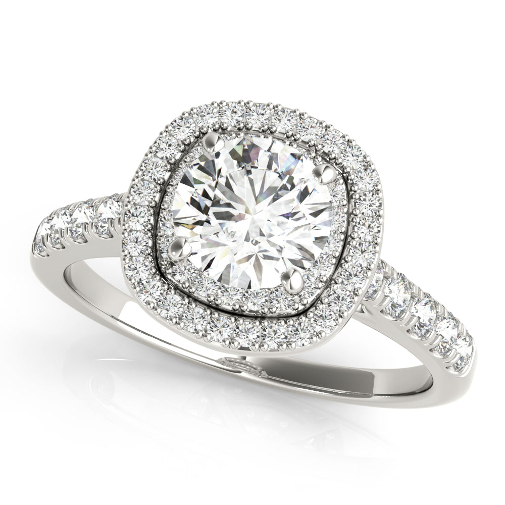 Cherished Double Halo Engagement Ring Round Diamond Engagement Ring — 9K/18K Gold & Platinum