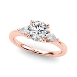 Bespoke Three-Stone Ring Rd Center Ps Sides Round Diamond Engagement Ring — 9K/18K Gold & Platinum