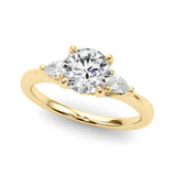Bespoke Three-Stone Ring Rd Center Ps Sides Round Diamond Engagement Ring — 9K/18K Gold & Platinum