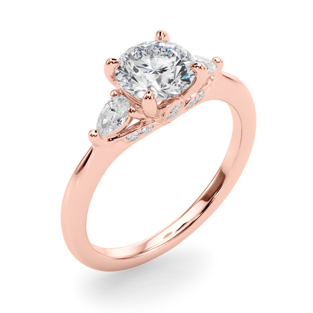 Bespoke Three-Stone Ring Rd Center Ps Sides Round Diamond Engagement Ring — 9K/18K Gold & Platinum