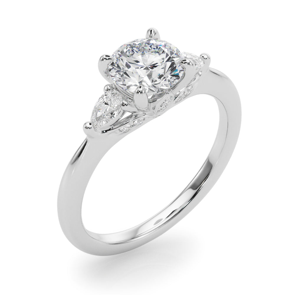 Bespoke Three-Stone Ring Rd Center Ps Sides Round Diamond Engagement Ring — 9K/18K Gold & Platinum