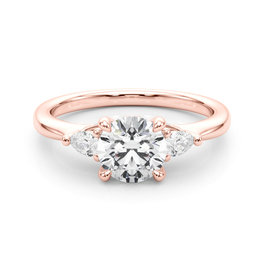 Bespoke Three-Stone Ring Rd Center Ps Sides Round Diamond Engagement Ring — 9K/18K Gold & Platinum