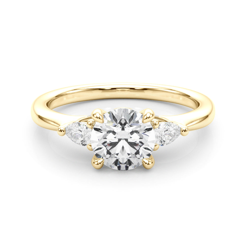 Bespoke Three-Stone Ring Rd Center Ps Sides Round Diamond Engagement Ring — 9K/18K Gold & Platinum