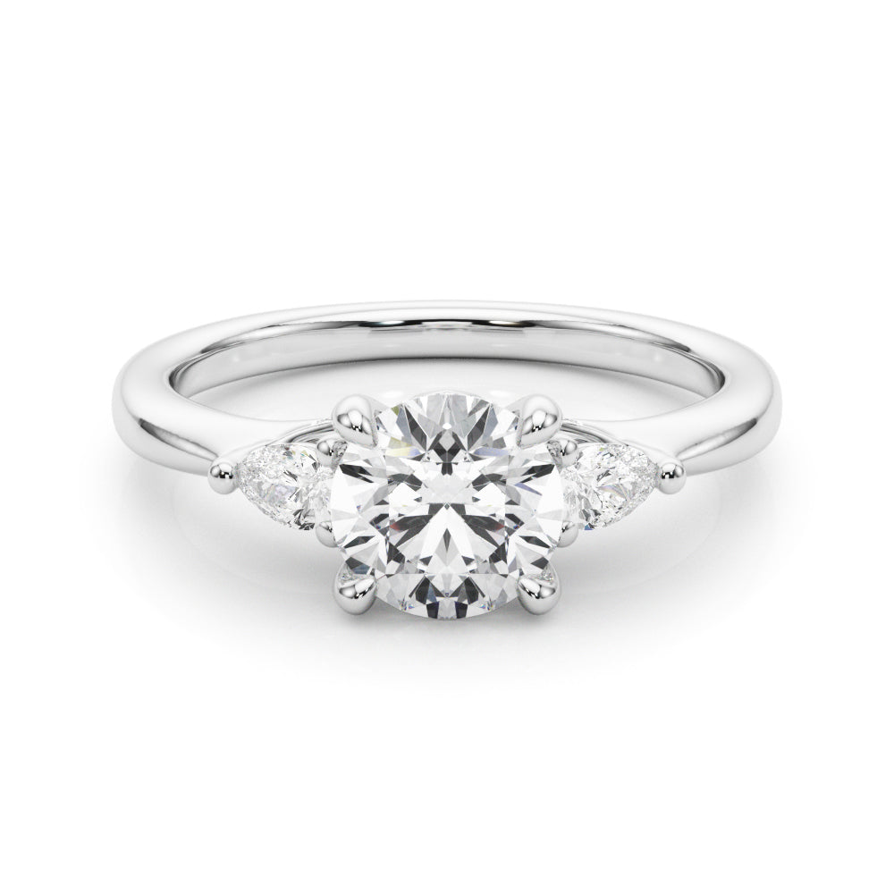 Bespoke Three-Stone Ring Rd Center Ps Sides Round Diamond Engagement Ring — 9K/18K Gold & Platinum