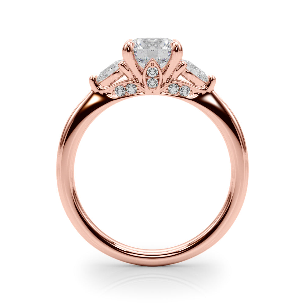 Bespoke Three-Stone Ring Rd Center Ps Sides Round Diamond Engagement Ring — 9K/18K Gold & Platinum
