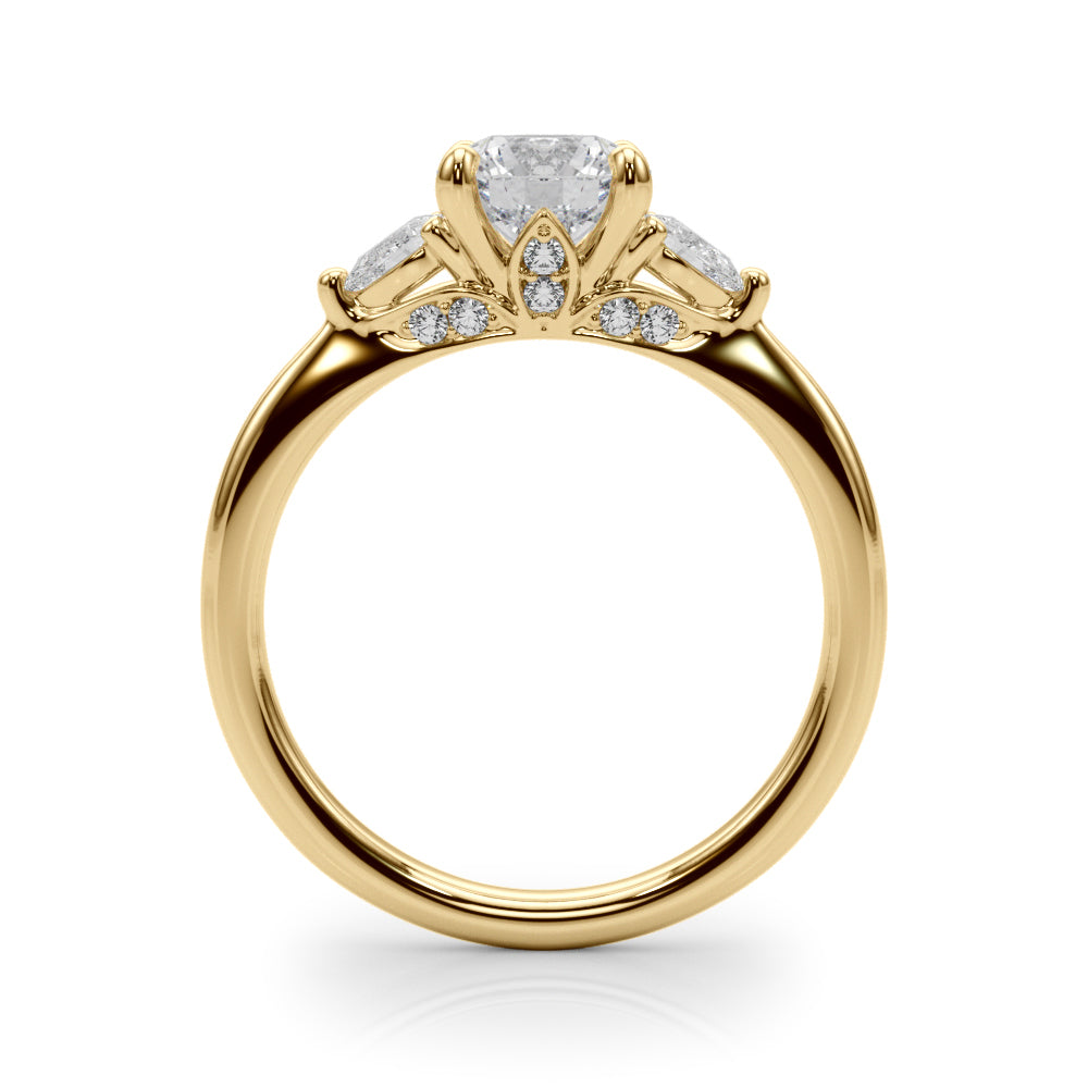 Bespoke Three-Stone Ring Rd Center Ps Sides Round Diamond Engagement Ring — 9K/18K Gold & Platinum