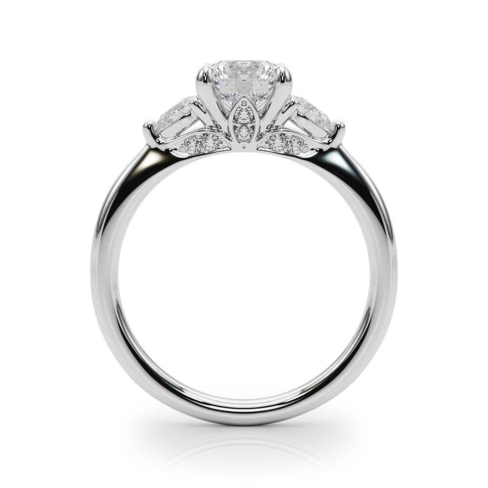 Bespoke Three-Stone Ring Rd Center Ps Sides Round Diamond Engagement Ring — 9K/18K Gold & Platinum
