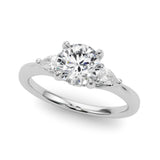 Bespoke Three-Stone Ring Rd Center Ps Sides Round Diamond Engagement Ring — 9K/18K Gold & Platinum